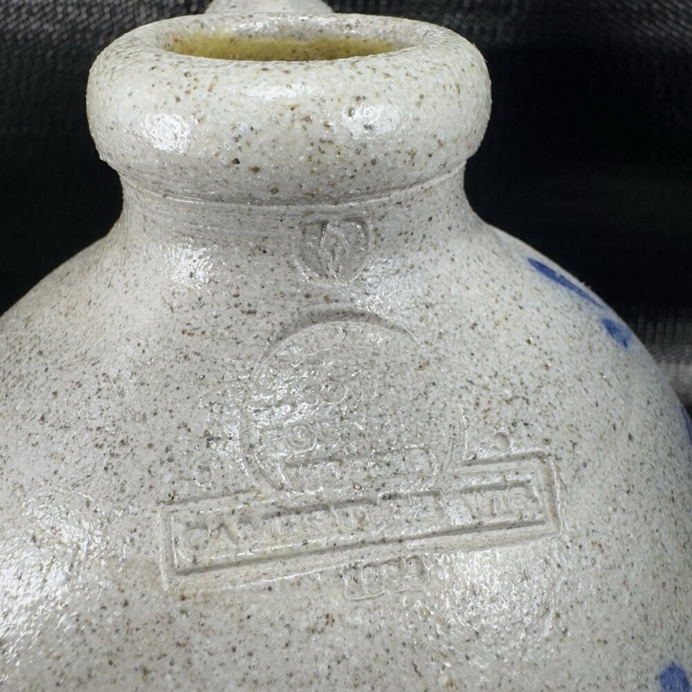 1994 Rowe Pottery Works Salt Glazed Gray Blue Heart Jug Carafe Container Marked - Picture 5 of 16